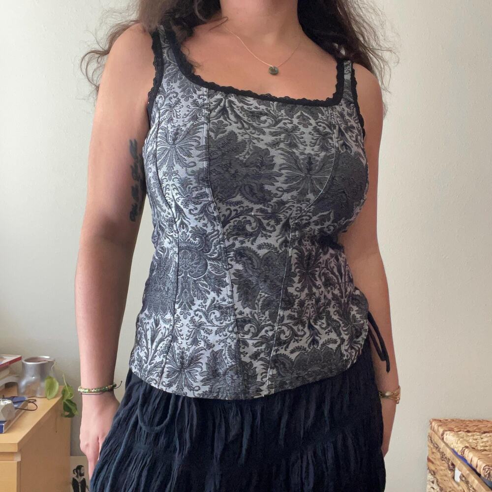 Y2K vintage 2000s black and silver corset style top dark feminine whimsigoth L